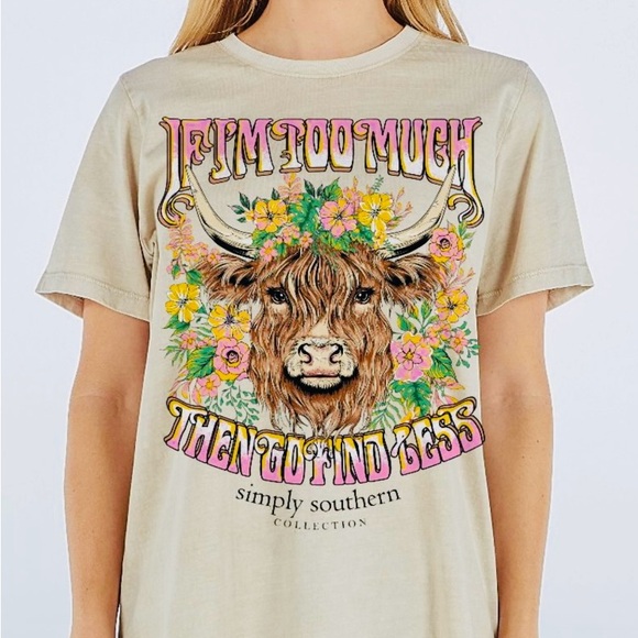 Simply Southern If I’m too Much Then Go find Less Tee Women’s XL Cow T-shirt - Picture 1 of 8